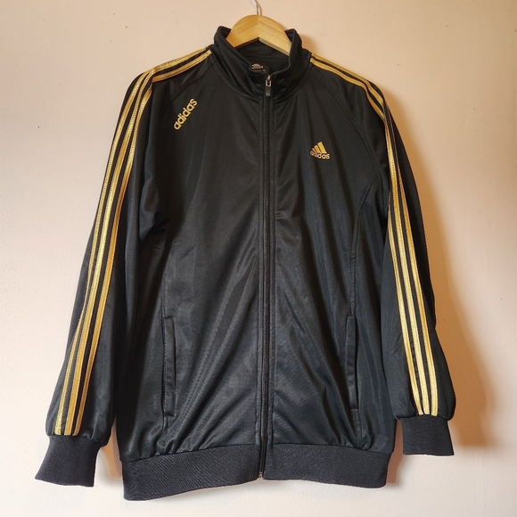adidas Other - Adidas 1990s Climalite Track Jacket Black/Gold 3-stripes Size L-XL